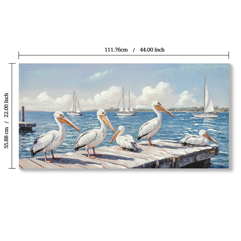 Beach Wall Art Large Ocean Seagull Canvas Pictures For Living Room - Ivory / Navy