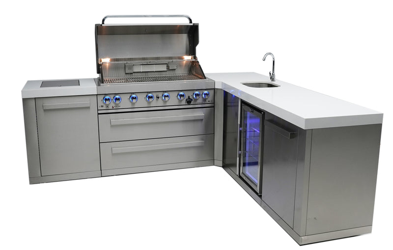 MONT ALPI 6-BURNER ISLAND WITH A 90-DEGREE CORNER AND BEVERAGE CENTER-MAi805-90BEV