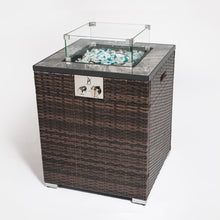 Load image into Gallery viewer, Propane Gas Square Fire Pit, Tile Tabletop With Beautiful Wicker Base For Outside
