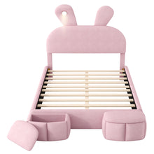 Load image into Gallery viewer, Full Upholstered Platform Bed With Cartoon Ears Headboard And LED Light - Pink
