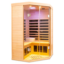 Load image into Gallery viewer, 2 Persons Large Glass Front Deluxe Version Hemlock Far Infrared Corner Sauna Room - Natural

