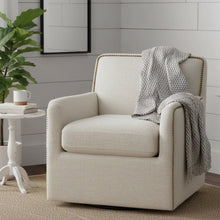 Load image into Gallery viewer, Tolland - Swivel Accent Chair With Antique Brass Nailhead Trim - Beige
