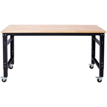 Load image into Gallery viewer, Wide Rolling Workbench For Garage, Adjustable Height, Workshop Tool Bench, Metal With Rubber Wood Top
