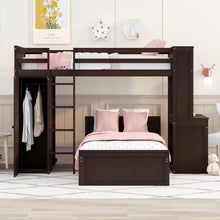 Load image into Gallery viewer, Loft Bed With A Stand Alone Bed, Shelves, Desk, And Wardrobe
