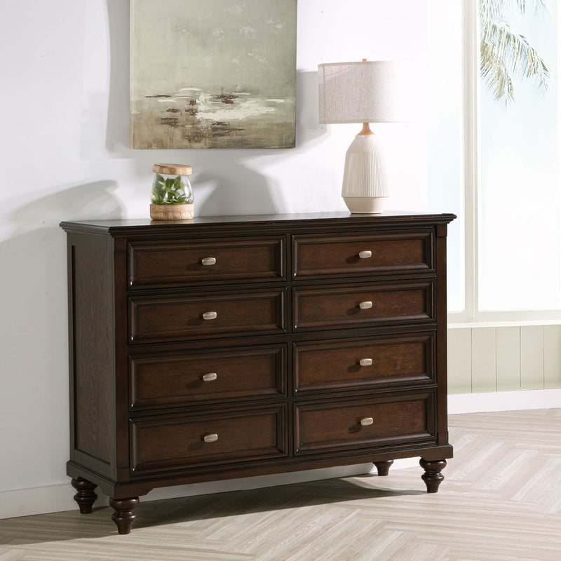 Berwick - 8 Drawer Dresser Cabinet With Felt Lined Drawers - Dark Oak