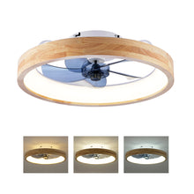 Load image into Gallery viewer, Ceiling Fans With Lights And Remote, 3000 - 6500K Dimmable Flush Mount LED Fan Light, 6 Speeds, Quiet DC Motor For Living Room - Matte White / Natural Wood
