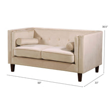 Load image into Gallery viewer, Button Tufted Square Arm Loveseat Sofa With Nailhead Trim, Upholstered 2 Seater Couch - Ivory
