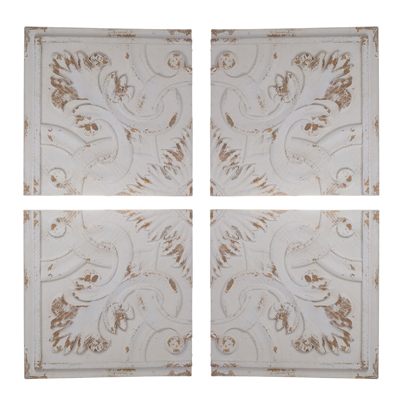 Distressed Wooden Square Wall Panels (Set of 4) - White