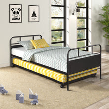 Load image into Gallery viewer, Twin Size Daybed Platform Bed Frame With Trundle Built In Casters - Black
