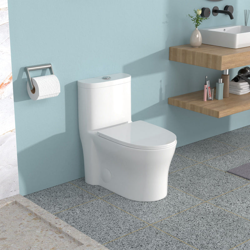1 Piece Toilet For Bathroom, Dual Flush 1.22/1.6 Gpf, Soft Closing Seat - White