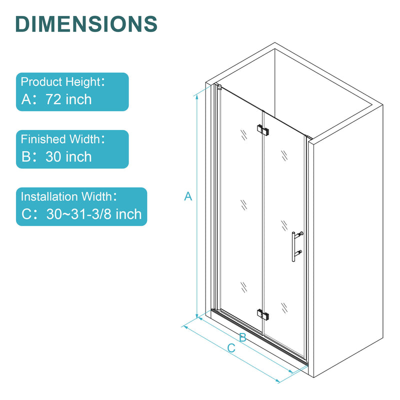 Frameless Bi Fold Shower Door With Tempered Glass - Brushed Silver