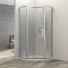 Load image into Gallery viewer, Diamond Shaped Corner Shower Door, Inward Sliding, Stainless Steel Frame
