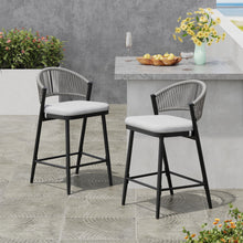 Load image into Gallery viewer, Outdoor 26" Counter Height Metal Frame Counter Stools With Scallop Shaped Backrest &amp; Water Resistant Cushions
