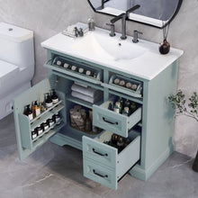 Load image into Gallery viewer, Bathroom Vanity With Ceramic Sink, Freestanding Design, 2 Tip Out Drawers, Soft Close Hinges - Gray
