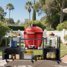Load image into Gallery viewer, Outdoor Grill Table For Big Egg Style Bbq With Metal Grill Cart And Storage Box And Metal And Stainless Steel - Black / Silver

