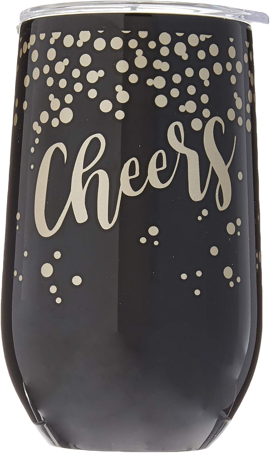 Spoontiques-Cheers Stainless Steel Wine Tumbler, 16 Oz - Double Wall Insulated Drink Cup with Lid for Travel