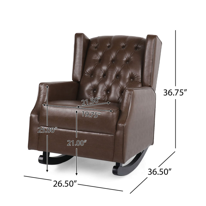 Amedou - Contemporary Tufted Wingback Rocking Chair - Dark Brown