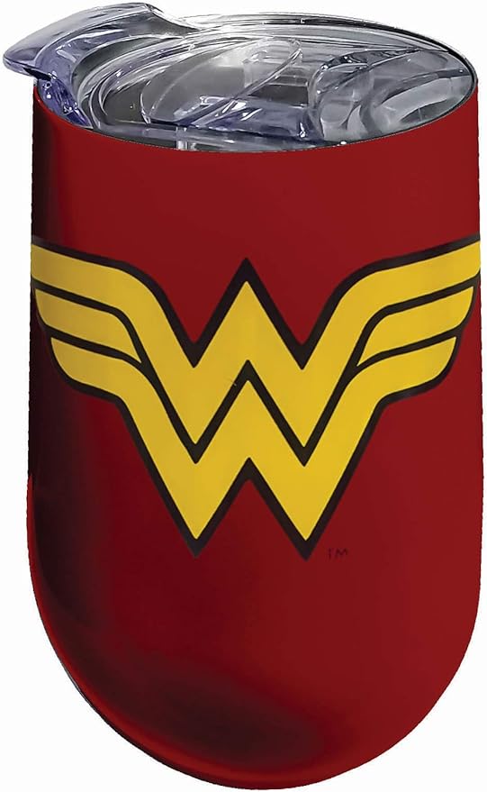 Spoontiques-Wonder Woman Stainless Steel Wine Tumbler, 16 Oz - Double Wall Insulated Drink Cup with Lid for Travel