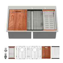 Load image into Gallery viewer, Topmount Drop In Kitchen Sink, Double Bowl 50 / 50 - Brushed Nickel
