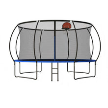 Load image into Gallery viewer, Pumpkin 14 Ft Outdoor Trampoline With Basketball Hoop Enclosure Net Ladder And Metal - Black / Blue
