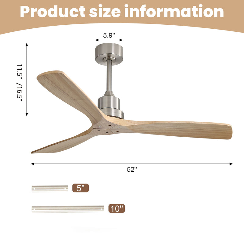 52" Outdoor Ceiling Fan With Remote Control Blades Reversible DC Motor - Brushed Nickel