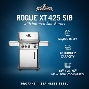 Napoleon Rogue XT 425 SIB Gas Grill with Infrared Side Burner -Stainless Steel