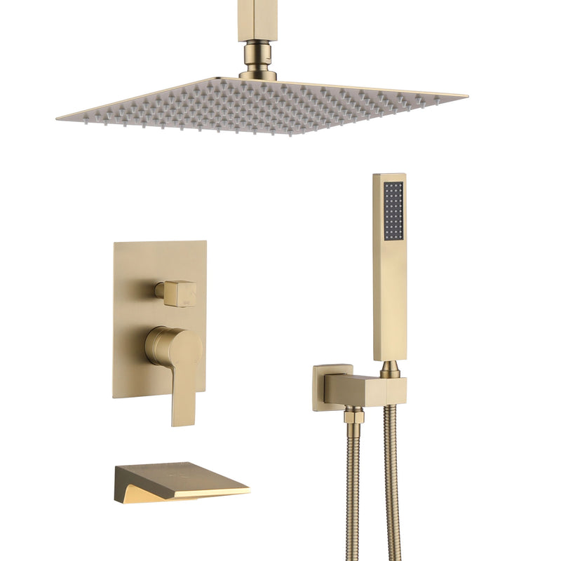 Wall Mount Shower System With High Pressure 10" Shower Head And Handheld