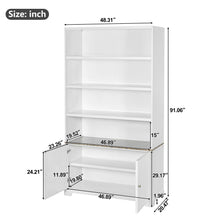 Load image into Gallery viewer, Tall Bookcase Storage Cabinet With 3 Open Shelves &amp; Fluted Double Doors
