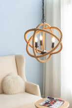 Load image into Gallery viewer, 3 Light Farmhouse Chandelier, Rope Chandelier Globe Hanging Light Fixture With With Adjustable Chain For Kitchen, Bulb Not Included - Beige Brown
