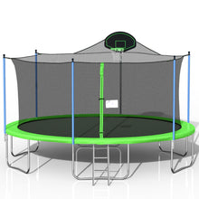 Load image into Gallery viewer, Trampoline For Adults &amp; Kids With Basketball Hoop, Outdoor Trampolines With Ladder And Safety Enclosure Net For Kids And Adults
