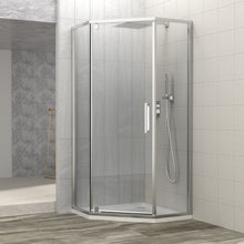 Load image into Gallery viewer, Diamond Shaped Corner Shower Door, Inward Sliding, Stainless Steel Frame
