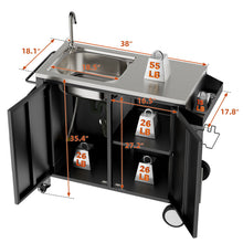 Load image into Gallery viewer, Outdoor Grill Table With Sink, Grill Cart With Sink And Cabinet With Wheels - Black / Silver
