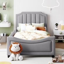 Load image into Gallery viewer, Upholstered Daybed With Classic Stripe Shaped Headboard
