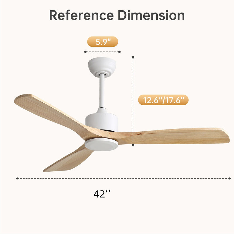 42" Ceiling Fan With No Light, Reversible DC Motor, 2 Downrods (12.5Cm / 25Cm) For Bedroom & Living Room - White