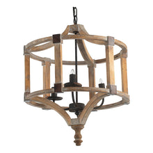 Load image into Gallery viewer, 3 Light Wood Drum Chandelier, Hanging Light Fixture With Adjustable Chain For Kitchen, Bulb Not Included - Brown
