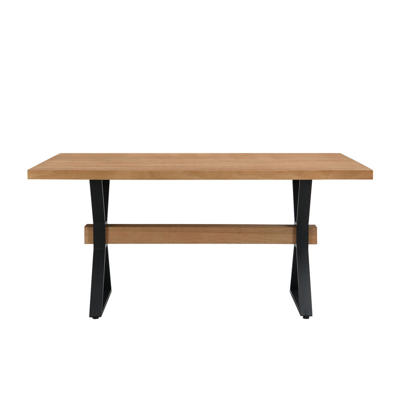 Farmhouse Style X Shaped Legs Dining Table With Metal - Natural