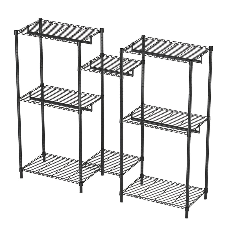 Heavy Duty Garment Rack With 8 Adjustable Wire Shelves And 5 Clothes Rails, Freestanding Closet Organizer Metal - Black