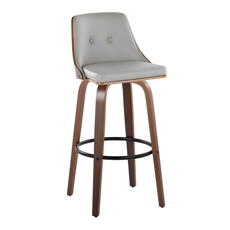 Gianna - Mid-Century Modern Fixed Height Barstool & Swivel With Round Footrest (Set of 2) - Gray