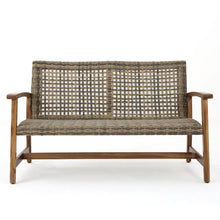 Load image into Gallery viewer, Outdoor Rattan Loveseat With Wooden Legs - Brown
