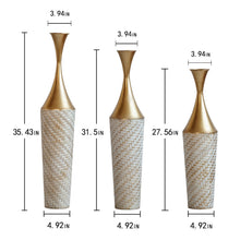 Load image into Gallery viewer, Floor Metal Vase Modern Style Decoration Home Woven Pattern Metal Vase 3 Piece Set Gorgeous Home Decoration Large Glazed Metal Vase - Champagne
