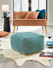 Load image into Gallery viewer, Brynnsen - Pouf - Teal / Ivory
