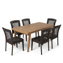 Load image into Gallery viewer, 7 Piece Outdoor Patio Dining Set With Table &amp; 6 Chairs - Brown / Brown Multi
