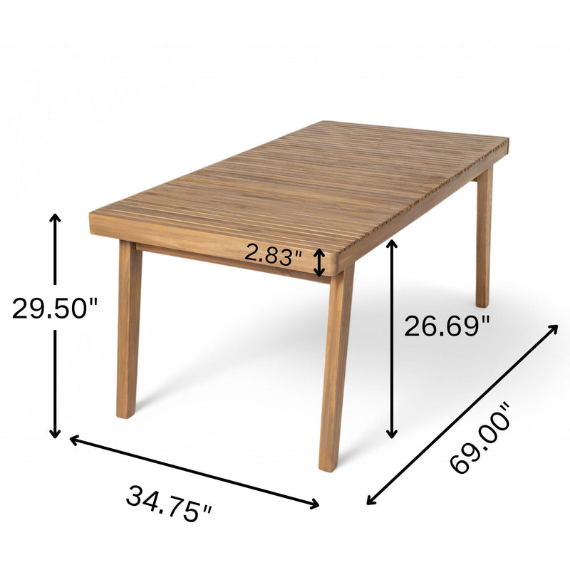 7 Piece Outdoor Dining Set With Rectangular Table And 6 Arm Chairs - Beige / Brown / Brown Mix / Light Teak