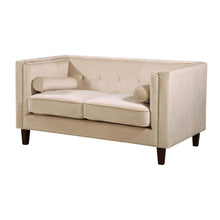 Load image into Gallery viewer, Button Tufted Square Arm Loveseat Sofa With Nailhead Trim, Upholstered 2 Seater Couch - Ivory
