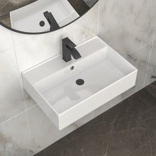Load image into Gallery viewer, Modern Ceramic Rectangular Wall Mounted Bathroom Sink With Faucet Hole &amp; Overflow
