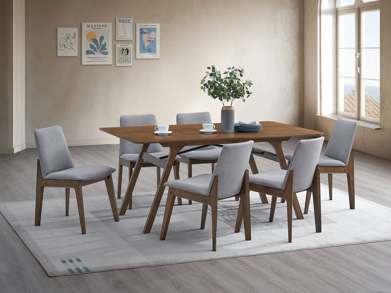 Kaela - 7 Pieces Dining Room Set - Light Gray / Walnut