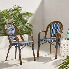 Load image into Gallery viewer, Bistro Chair With 2 Toned Checkered Pattern, (Set of 2) - White / Navy
