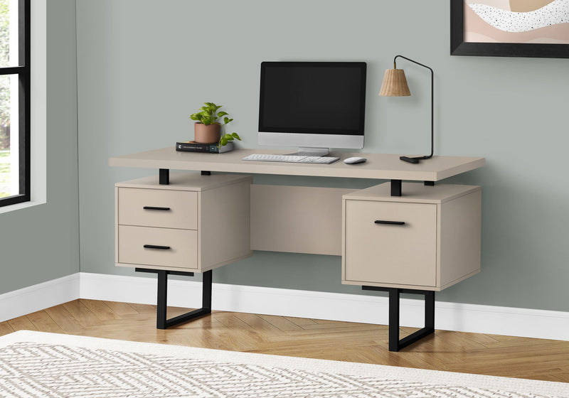 Computer Desk For Home Office, Laptop, Left, Right Set Up, Storage Drawers, Contemporary & Modern - Taupe