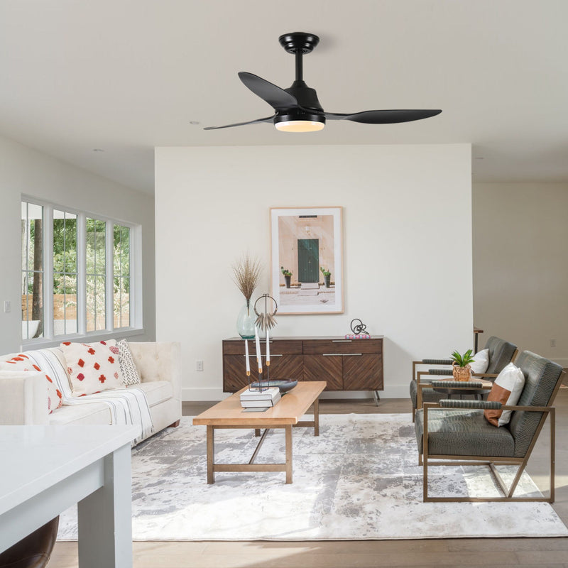 Ceiling Fan With Light, 3 Blades, Remote Control, 6 Speed Reversible DC Motor For Living Room - Black