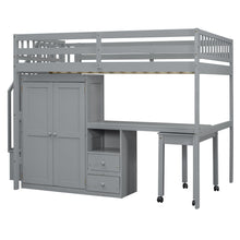 Load image into Gallery viewer, Loft Bed With Stairs, Bookshelf, Drawers, Desk &amp; Wardrobe, Space Saving Multifunctional Furniture
